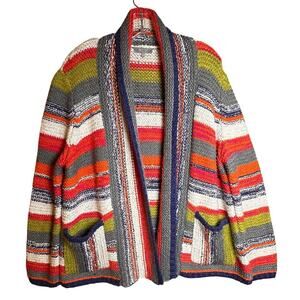 Habitat Oversized Rustic Stripes Chunky Cardigan Sweater Women Sz S Art to Wear